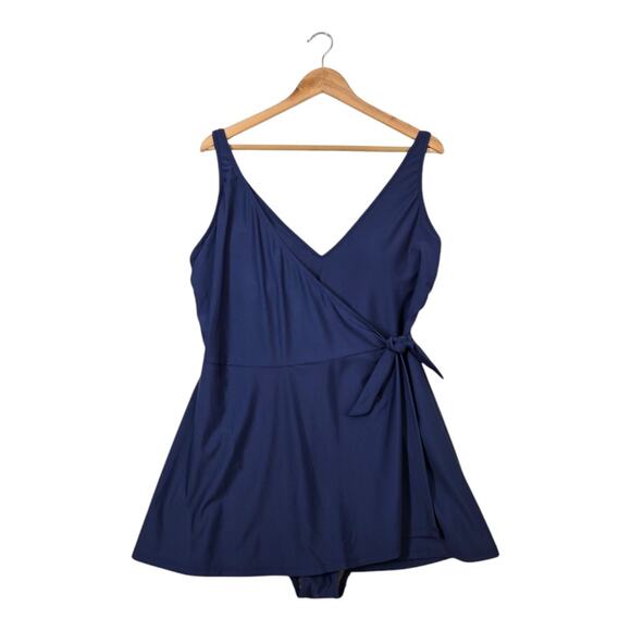 Old Navy Wrap Swimsuit Swimdress Sz XXL Blue V Neck Padded Cups READ - Picture 1 of 15